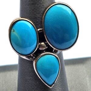 Vintage Artisan Sterling Silver And Turquoise Geometric Ring Size 6